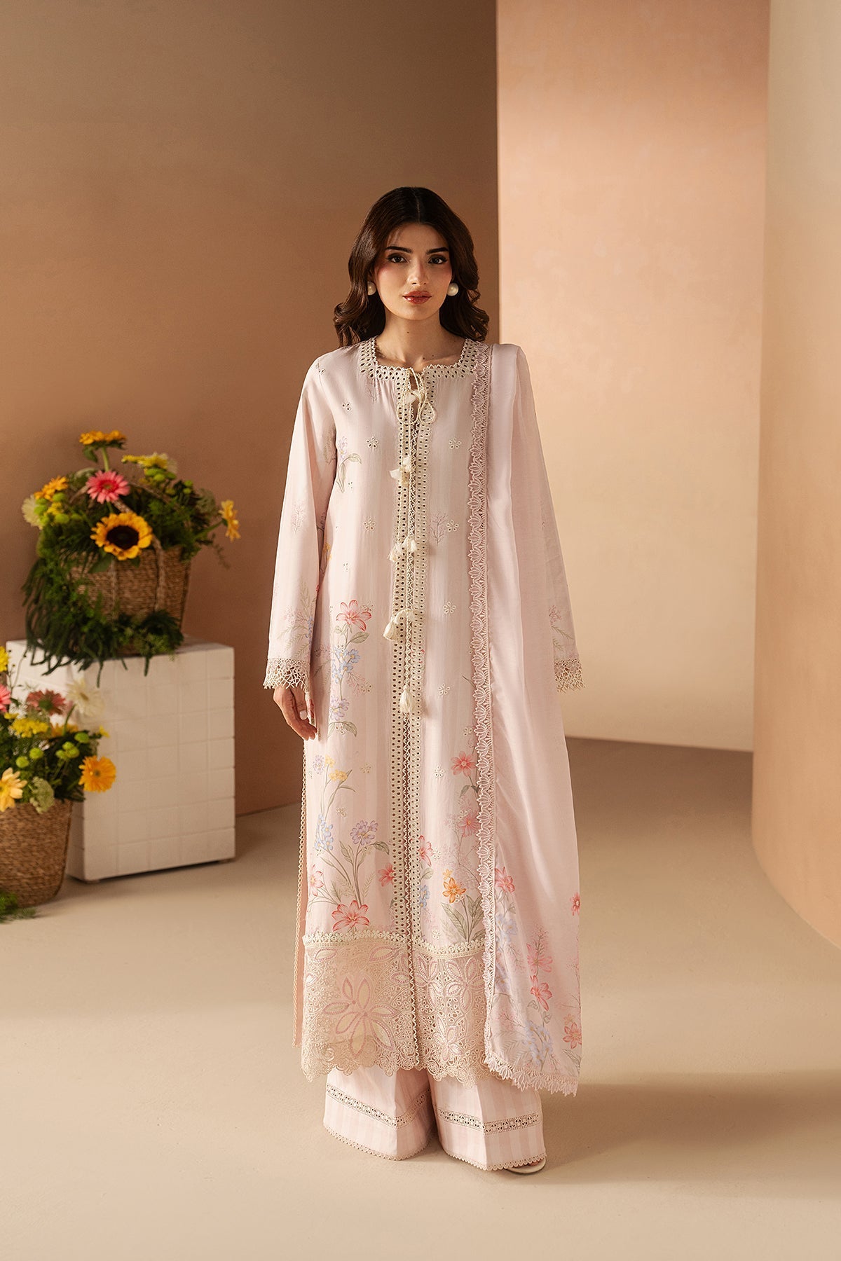 Afrozeh 3 Pc Unstitched Embroidered & Printed Lawn Suit Hazelen Blush