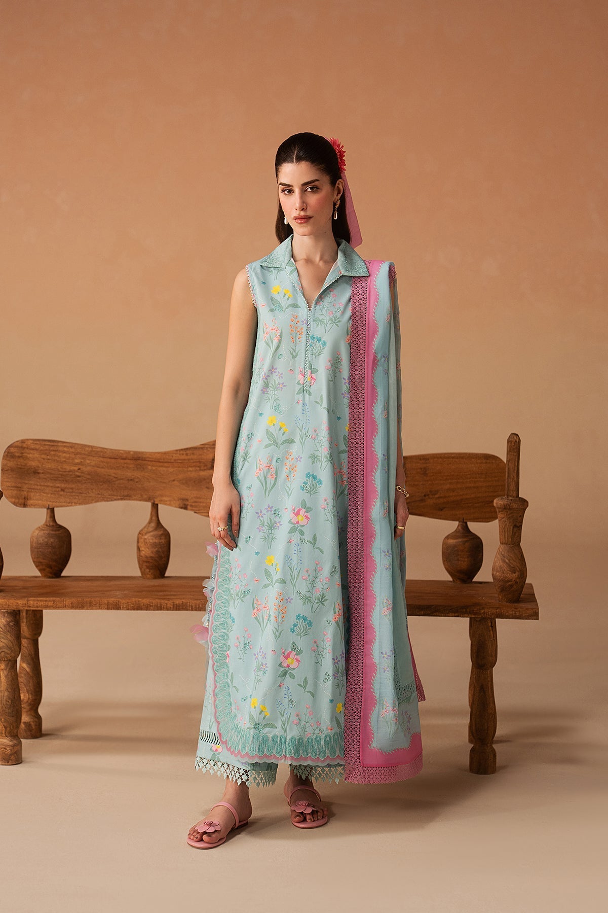 Afrozeh 3 Pc Unstitched Embroidered & Printed Lawn Suit Sunlaced Plum