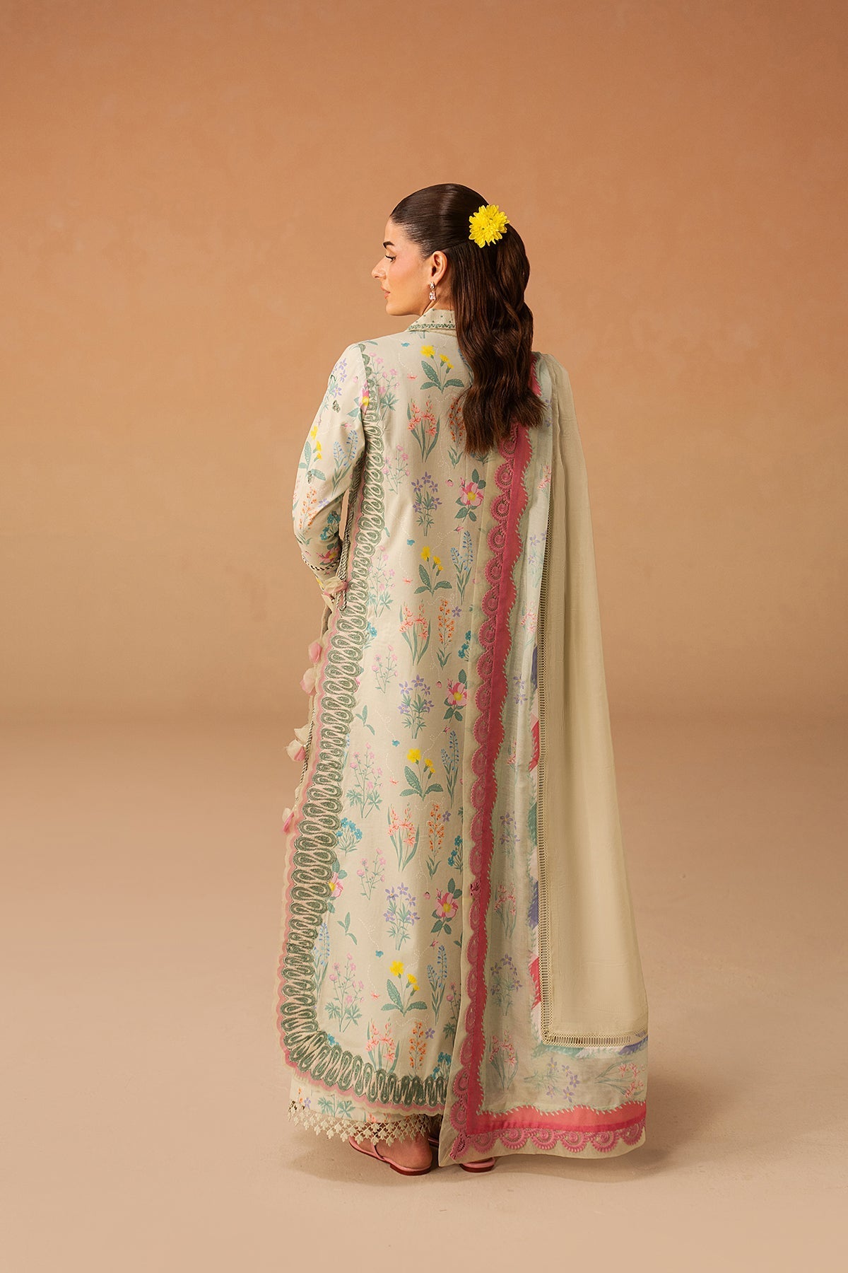 Afrozeh 3 Pc Unstitched Embroidered & Printed Lawn Suit Sunlaced Green
