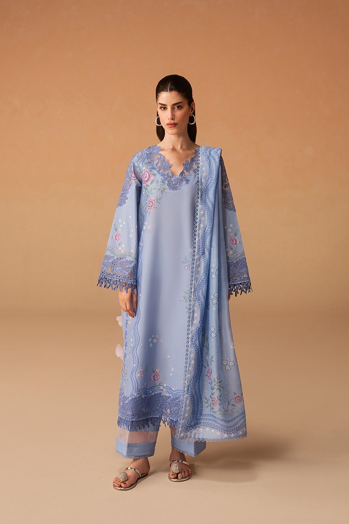 Afrozeh 3 Pc Unstitched Embroidered & Printed Lawn Suit Opaline
