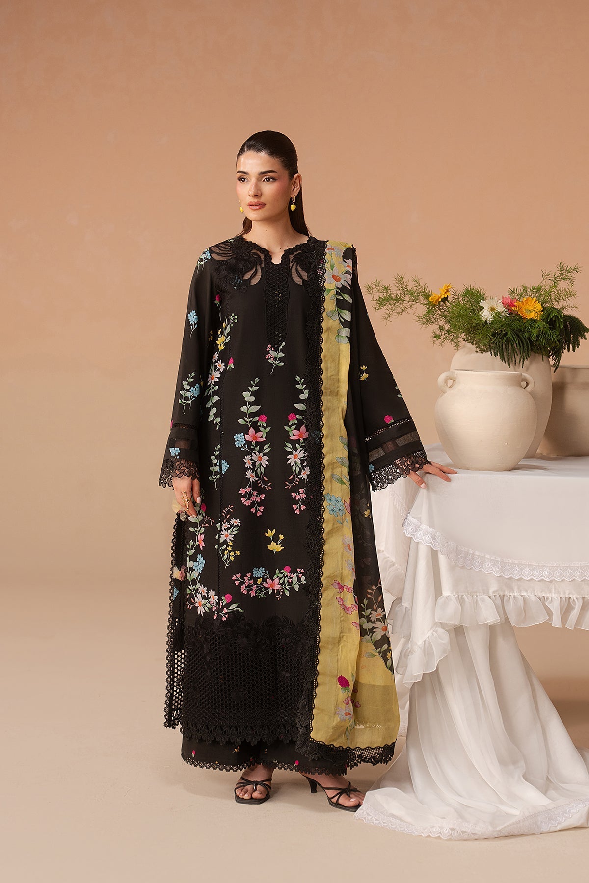 Afrozeh 3 Pc Unstitched Embroidered & Printed Lawn Suit Evania Rust
