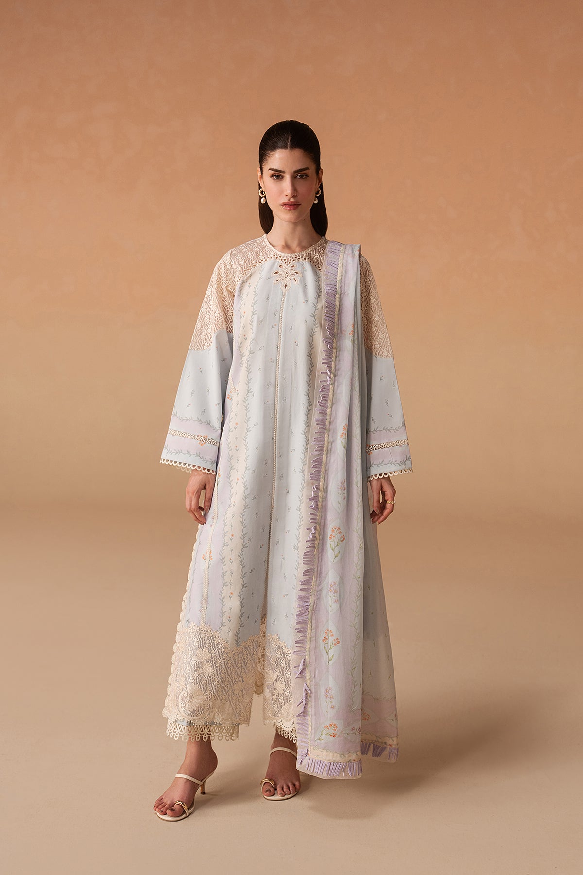 Afrozeh 3 Pc Unstitched Embroidered & Printed Lawn Suit Sunnival Blue