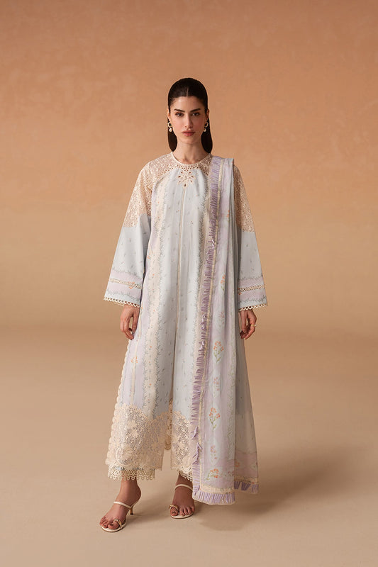 Afrozeh 3 Pc Unstitched Embroidered & Printed Lawn Suit Sunnival Blue