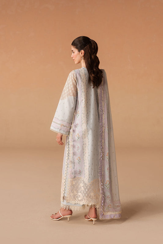 Afrozeh 3 Pc Unstitched Embroidered & Printed Lawn Suit Sunnival Blue