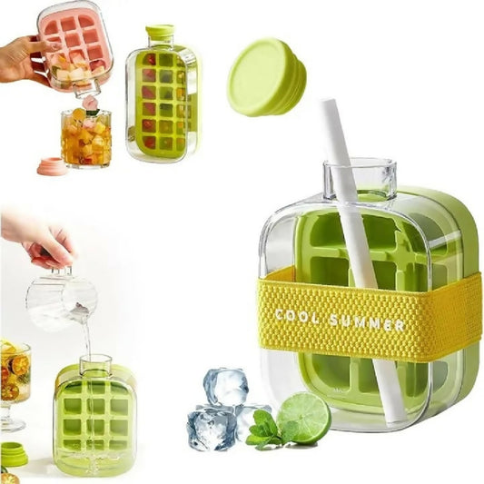 2 in 1 Zero Touch Ice Cube Bottle with Press Release Tray Lid