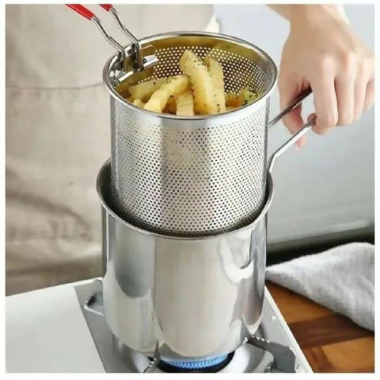 Stainless Steel Deep Fryer Frying Pot With Strainer 1 2L Capacity