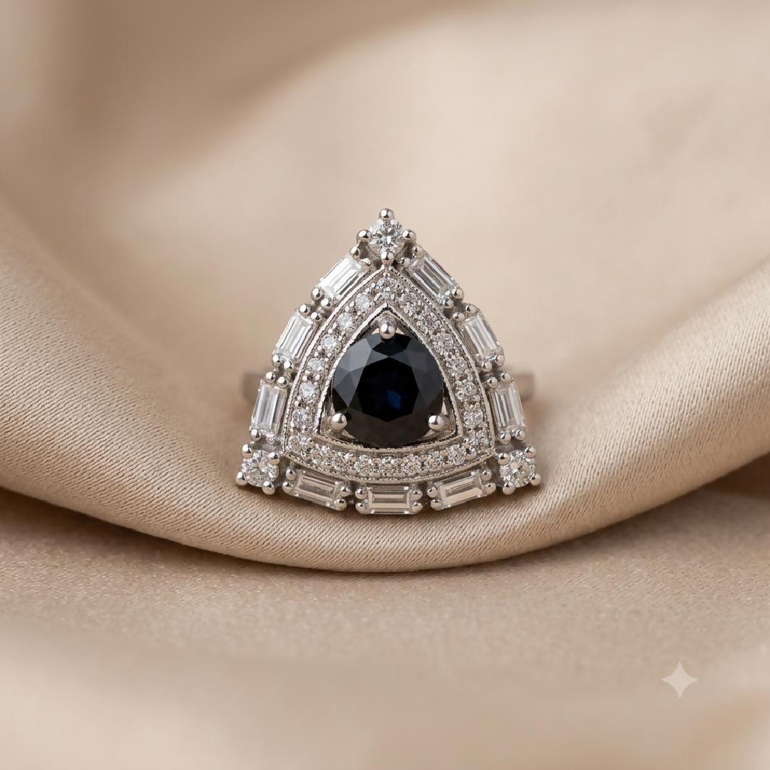Zircon Silver and Black Shield Ring