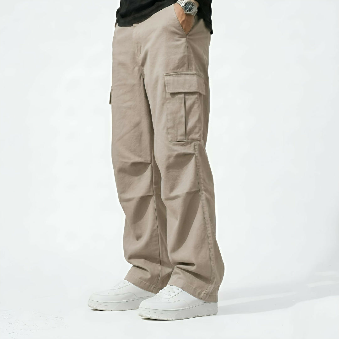 6-Pocket Baggy Cargo Trousers for Men - Cotton Lycra Stretchable Fit