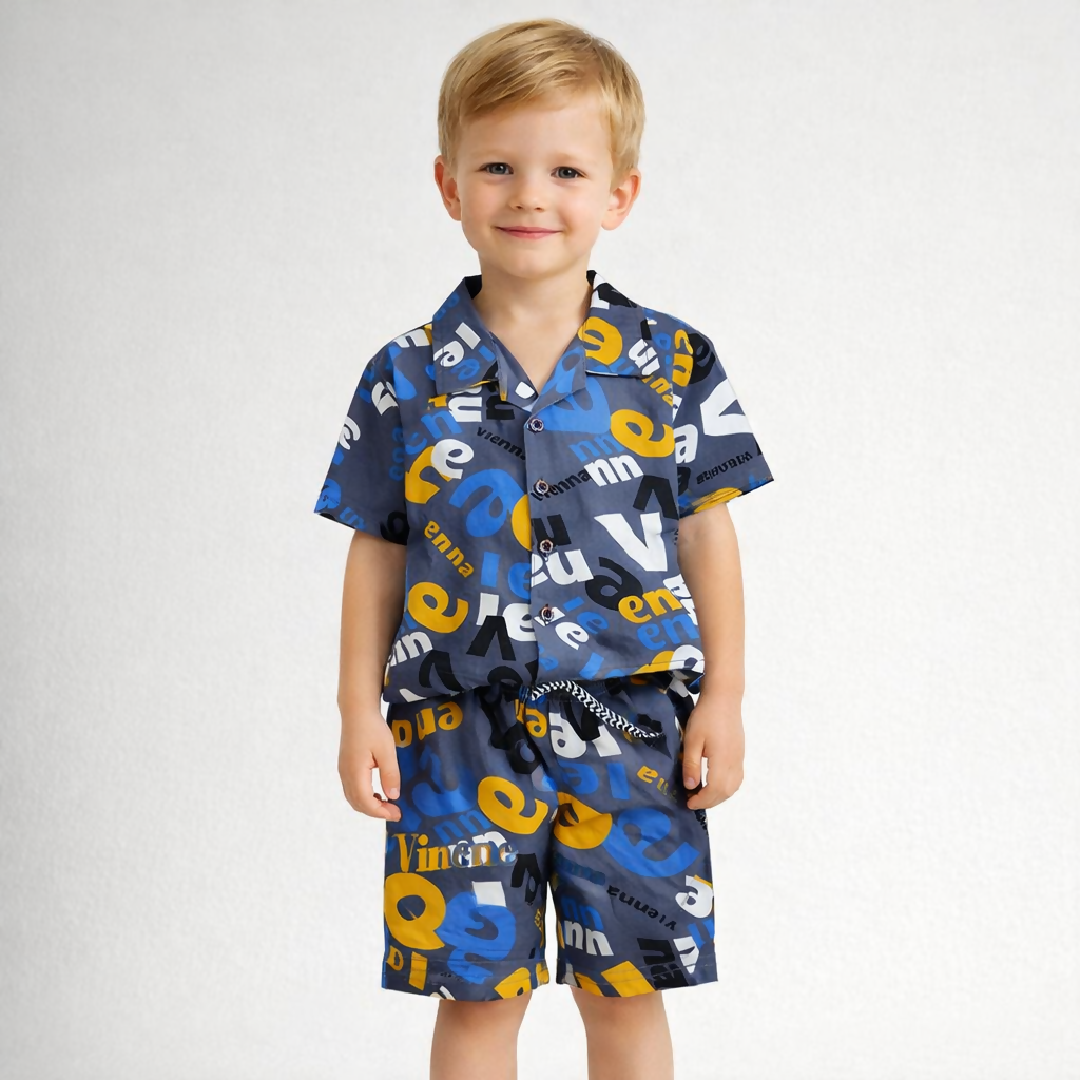 Kids Printed Linen Short Pajama Set