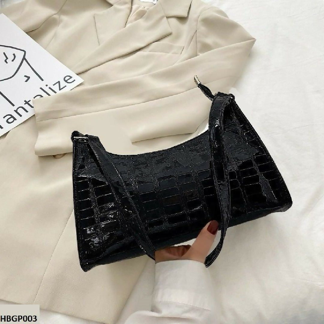Crocodile Pattern Armpit Hand Bag Black