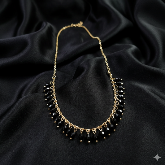 Noir Cascade Crystal Fringe Necklace