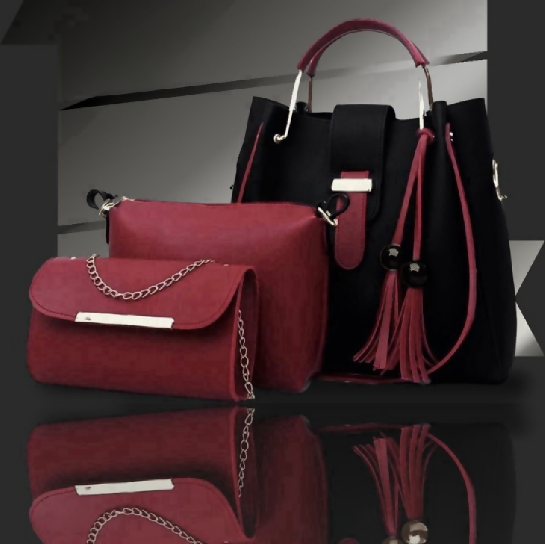 3-Piece Womens Handbag Set - Stylish Tote Bag with Shoulder Pouch - Chain Clutch