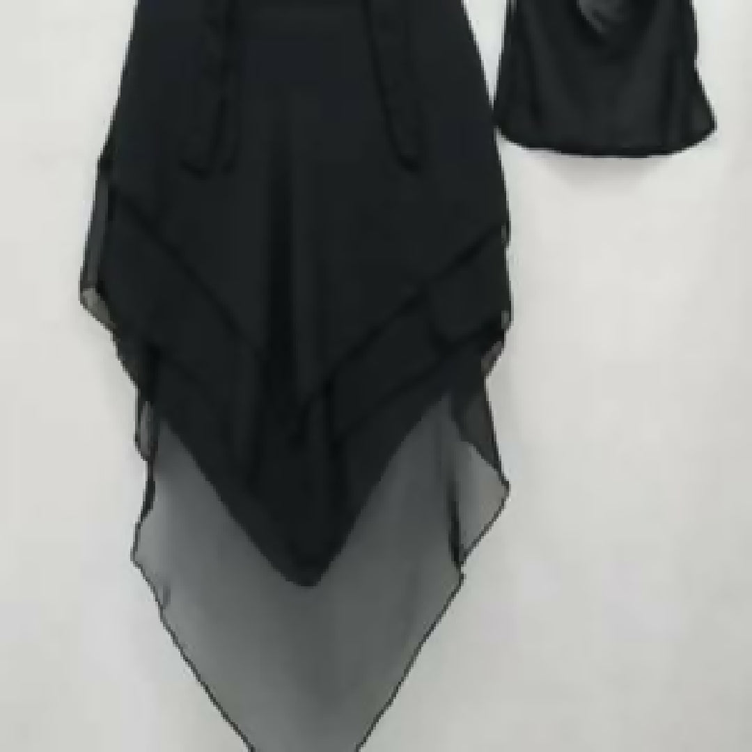 3 Layer Khimar Hijab Set with Niqab – Imported Chiffon 2 Piece Set Free Size Black
