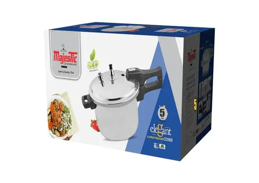 High-performance Majestic Pressure Cooker featuring modern design, secure locking lid, and energy-efficient cooking technology.