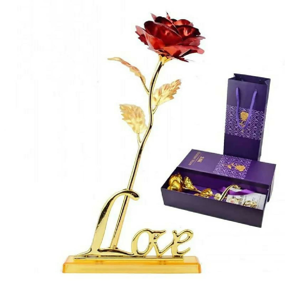 24k Gold Plated Rose With Love Holder Box Gift Ramazan Greeting Mothers Day Gift Flower Gold Dipped Rose