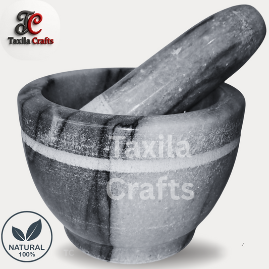 Medium Size 6x4 Inch Marble Mortar with Marble Pestle – Premium Stone Grinder for Spices