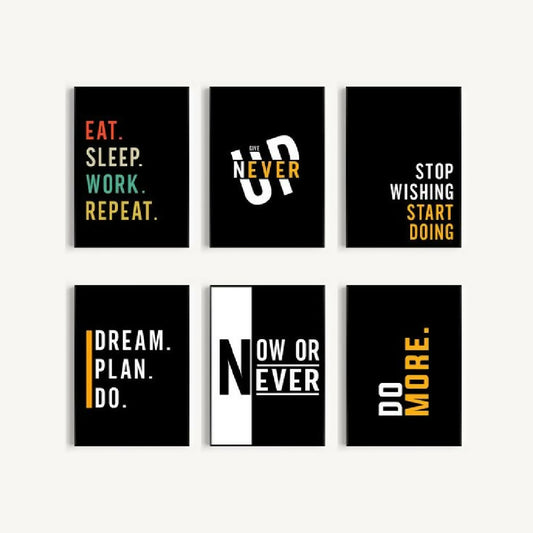 6 Pcs Motivational Wall Decor Cardboard Photo Tiles – Modern Black Quote Posters with Double Tape