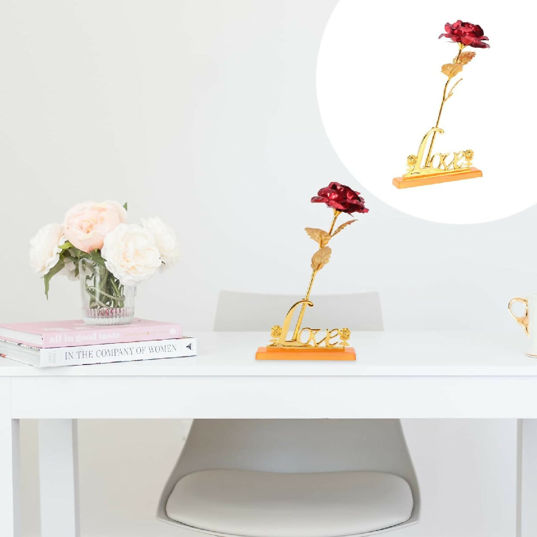 24k Gold Plated Rose With Love Holder Box Gift Ramazan Greeting Mothers Day Gift Flower Gold Dipped Rose