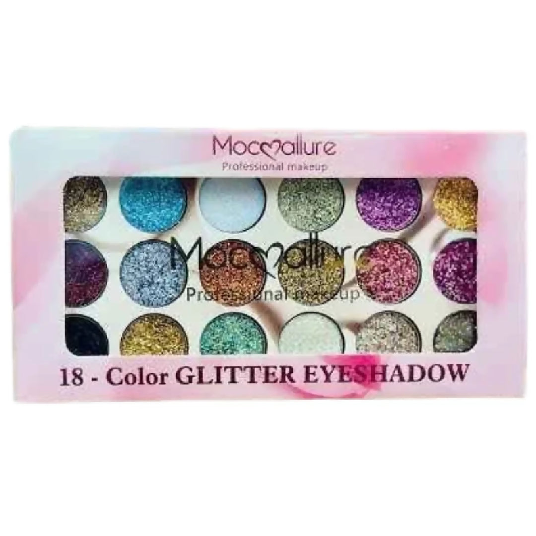Mocallure 18 Color Glitter Kit High-Pigment Sparkle Palette for Eyes Lips and Face Makeup
