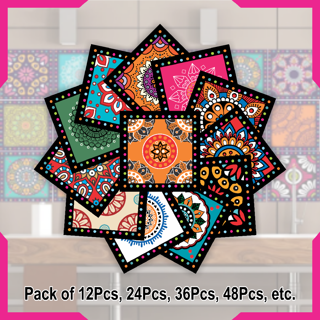 Colorful Self Adhesive Tile Stickers 12 Pcs