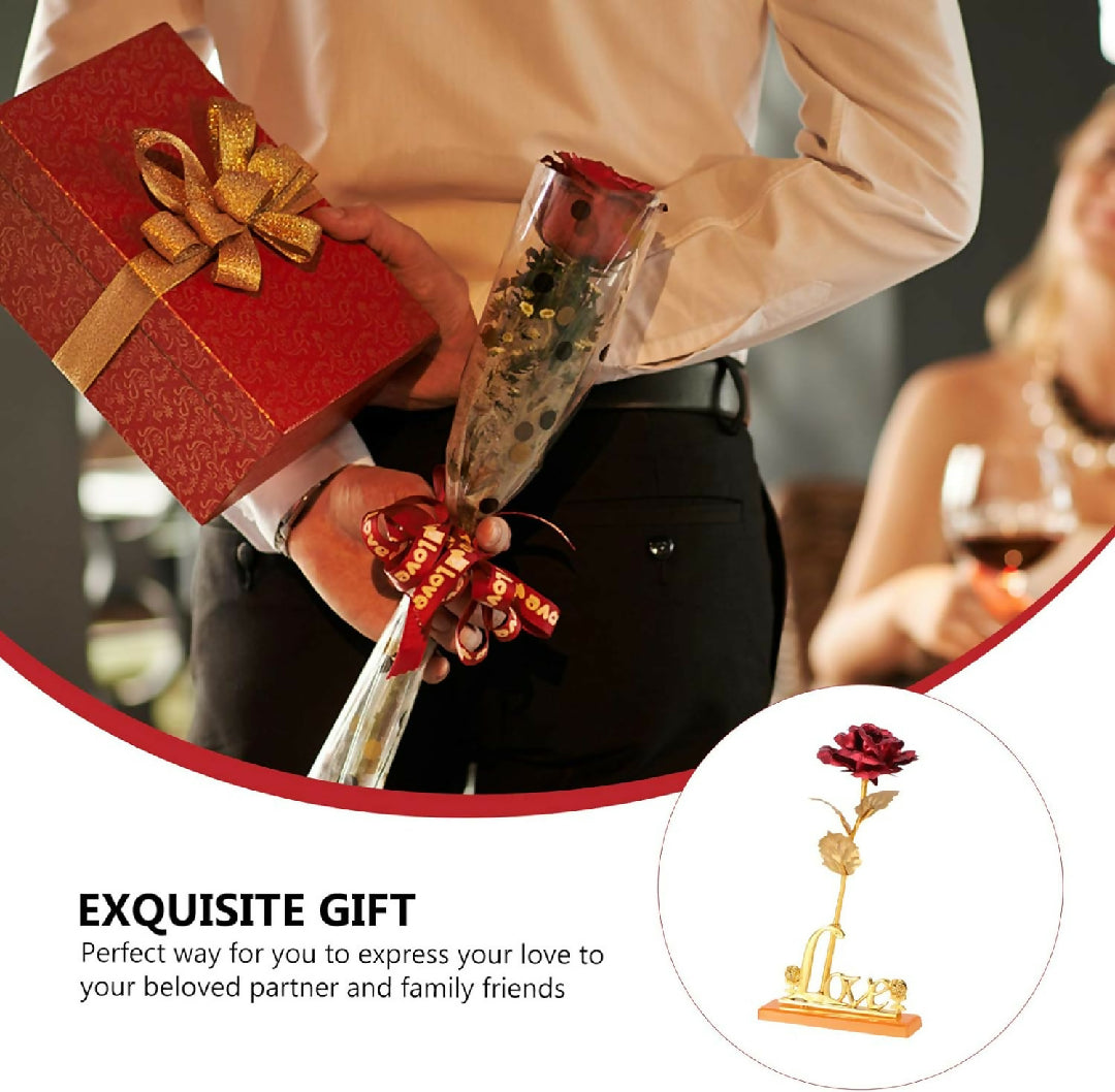 24k Gold Plated Rose With Love Holder Box Gift Ramazan Greeting Mothers Day Gift Flower Gold Dipped Rose