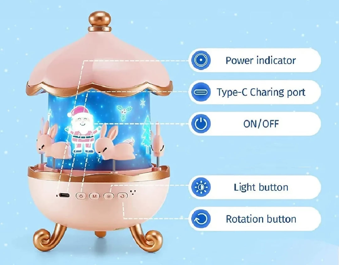 Bunny Carousel Night Light Projector 6 Set Films Rotating LED Lamp Star Projection Light for A Magical Nursery Atmosphere Rotatable Rabbit Night Lamp for Kids Room Decor Bunny Night Light