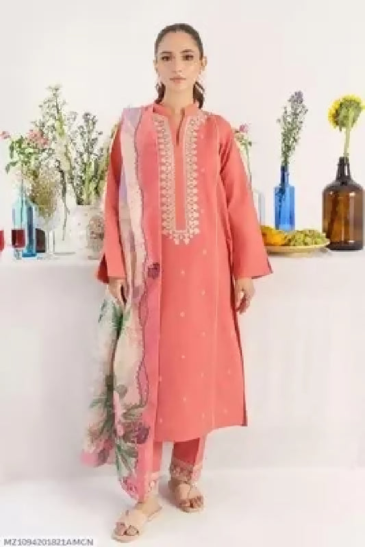 3 Pcs Women Unstitched Embroidered Suit