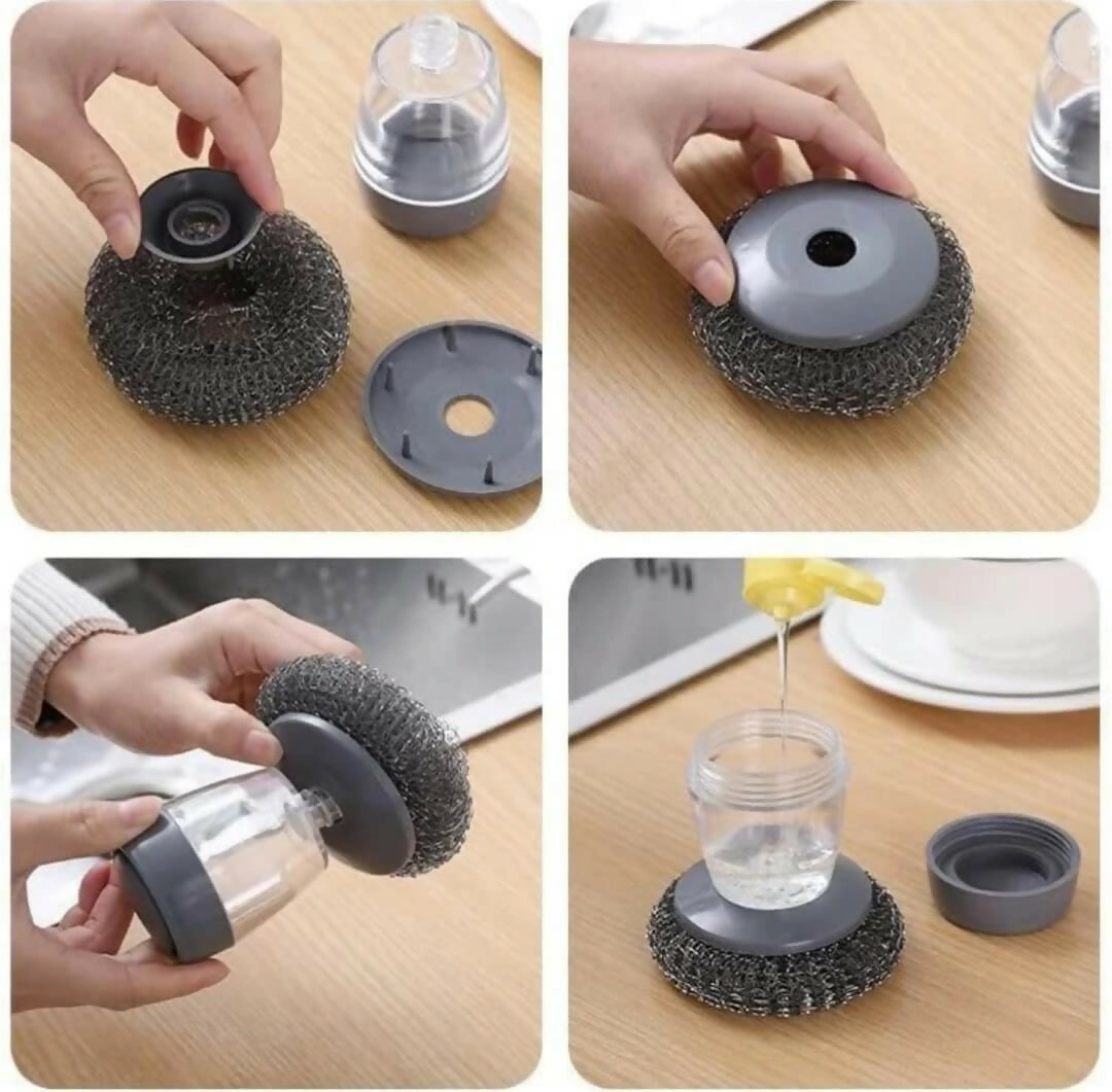 Kitchen Soap Dispensing Palm Brush Automatic Filling Dish Scrubber with PET Bristles Non Scratch Cleaning Brush for Pots Pans and Sinks