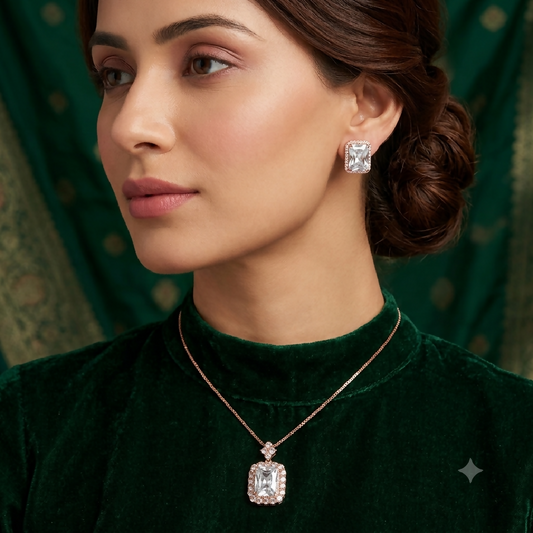 Zircon Emerald Cut Halo Set