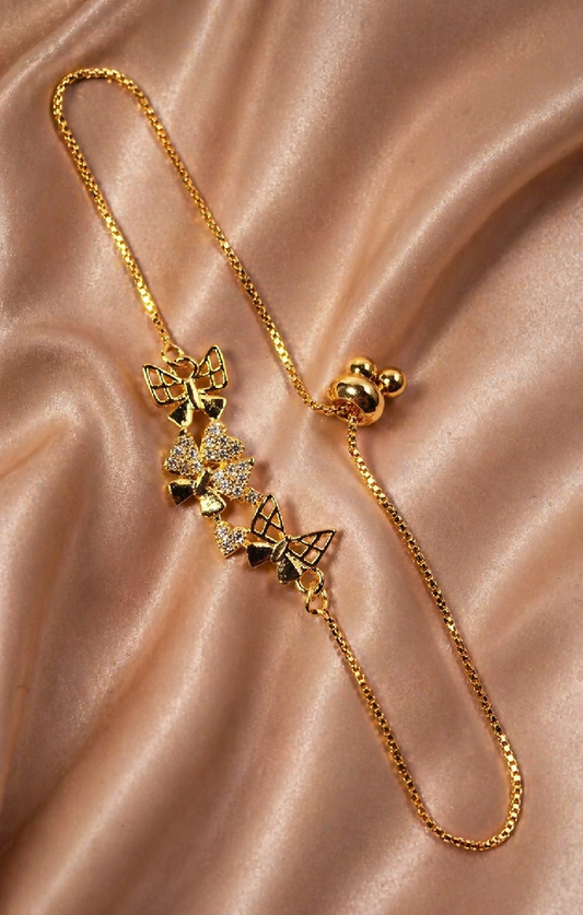 Enchanted Golden Butterfly Trio Adjustable Bolo Bracelet