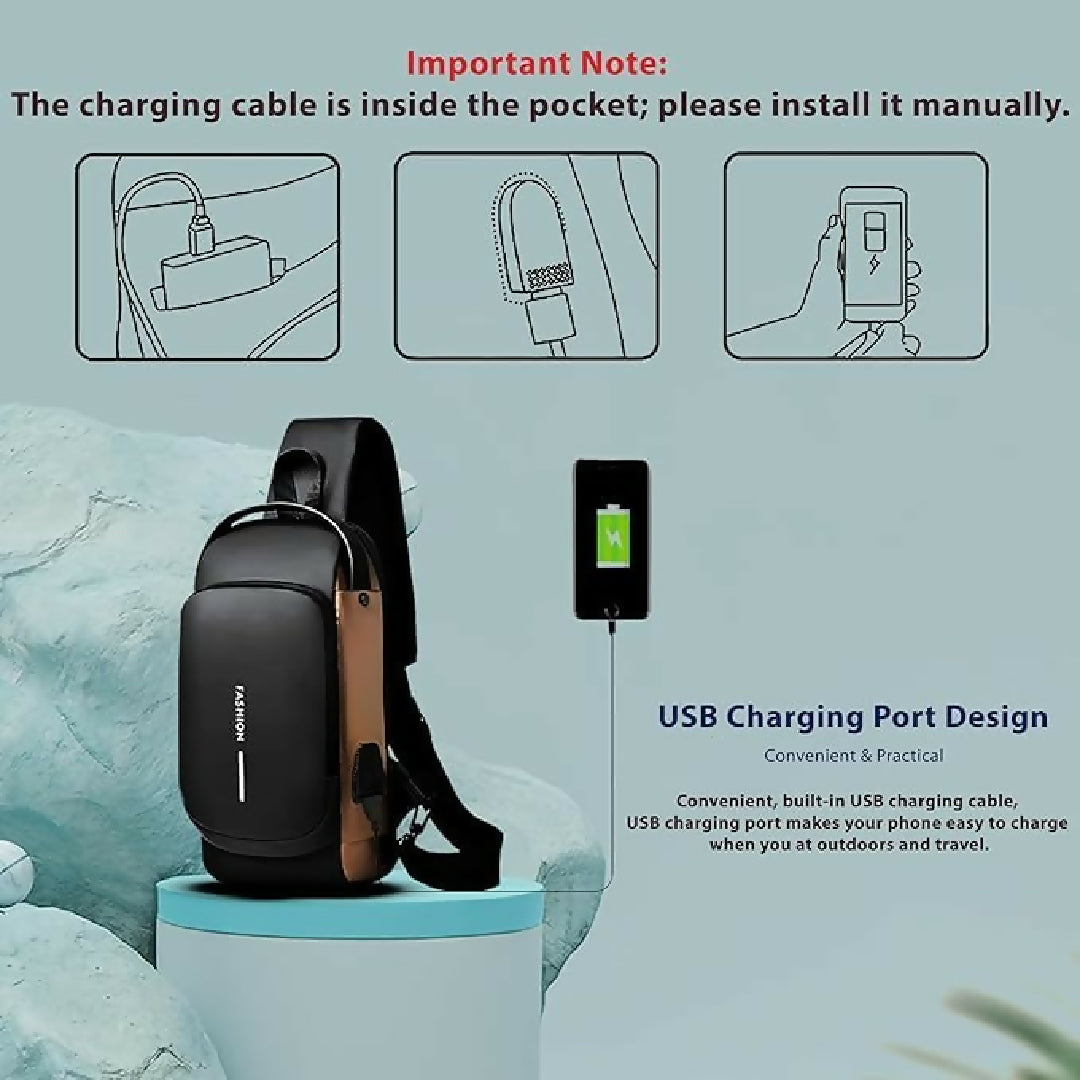 Chest Bag Multifunction Crossbody Sport Running Travel Sling Pack Anti theft USB Charge Shoulder Messenger Pack Luxury Brand Men