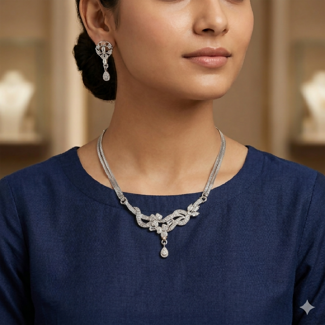 Floral-Motif Zircon Half Set