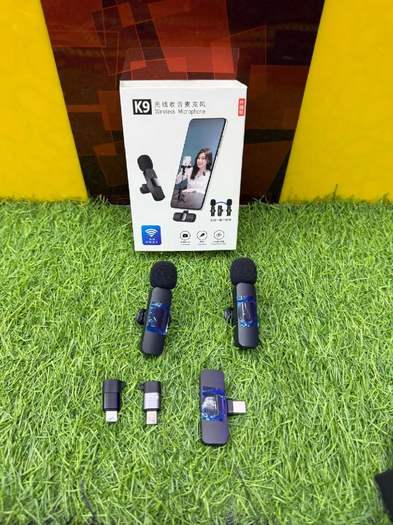 K9 3 in 1 Dual Wireless Microphone Professional Lavalier Mic for iPhone Type C and Android Plug and Play Noise Reduction Mic for Vlogging YouTube TikTok and Live Streaming
