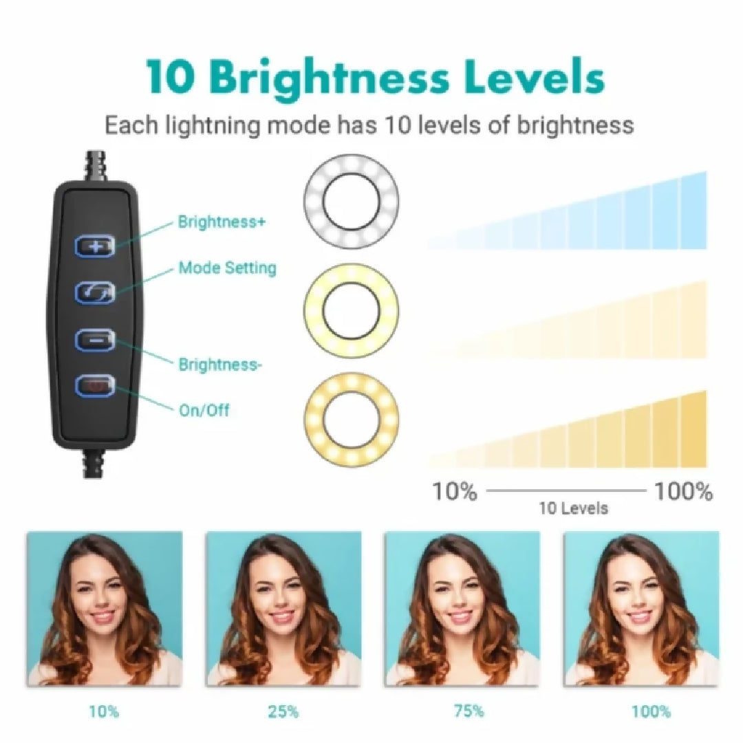 6-Inch Multi-Position Fill Light Selfie Ring Light with Tripod Stand Phone Holder 3 Color Modes USB Powered Multicolor