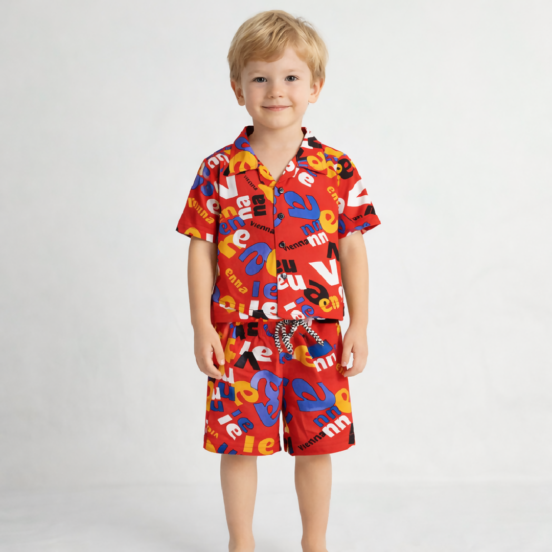 Kids Printed Linen Short Pajama Set
