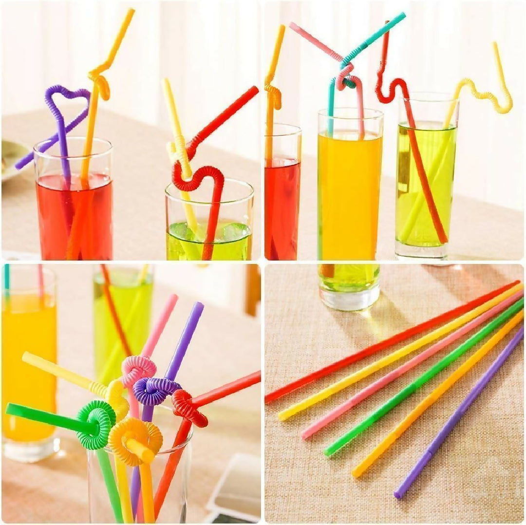 Colorful Flexible Drinking Straws – 50 Pcs Disposable Bendy Plastic Straws – Mixed Colors for Partie