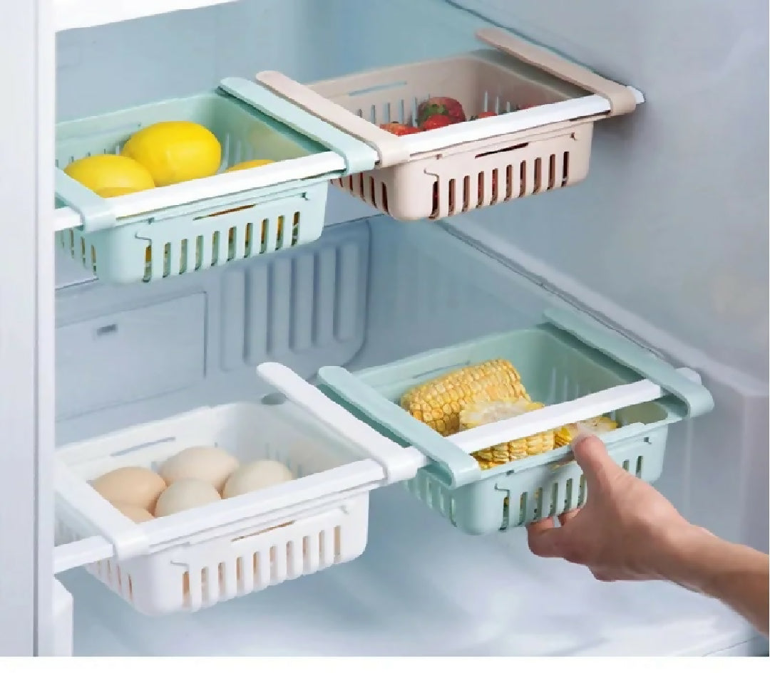 1 PC Adjustable Fridge Storage Basket Fridge Storage Rack Plastic Fridge Space Saver Food Organizer Tray