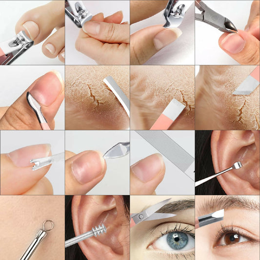 16 in 1 Nail Cutter Set Stainless Steel Nail Clippers Set With Folding Bag Manicure Cutter Kits Scissors Beauty Tool