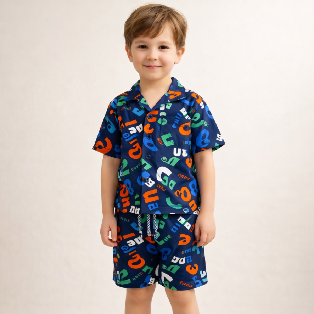Kids Printed Linen Short Pajama Set