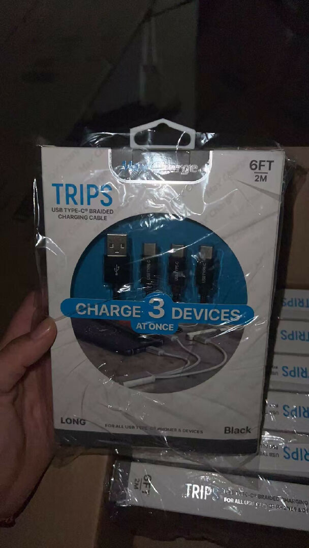 3 in 1 Braided USB Type C Charging Cable 6FT TRIPS Charge 3 Devices type C Simultaneously Cable for Type C Phones And Tablets