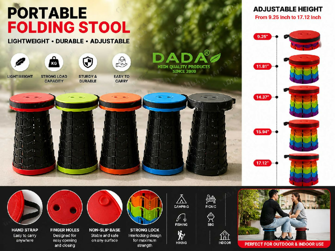 Super Heavy Duty Telescopic Folding Stool Adjustable Portable Retractable Camping Chair