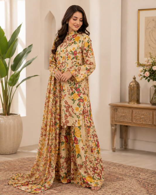 Unstitched Women Dress Linen Fashion Trendy New Arrival Printed 3pc Dress For Women