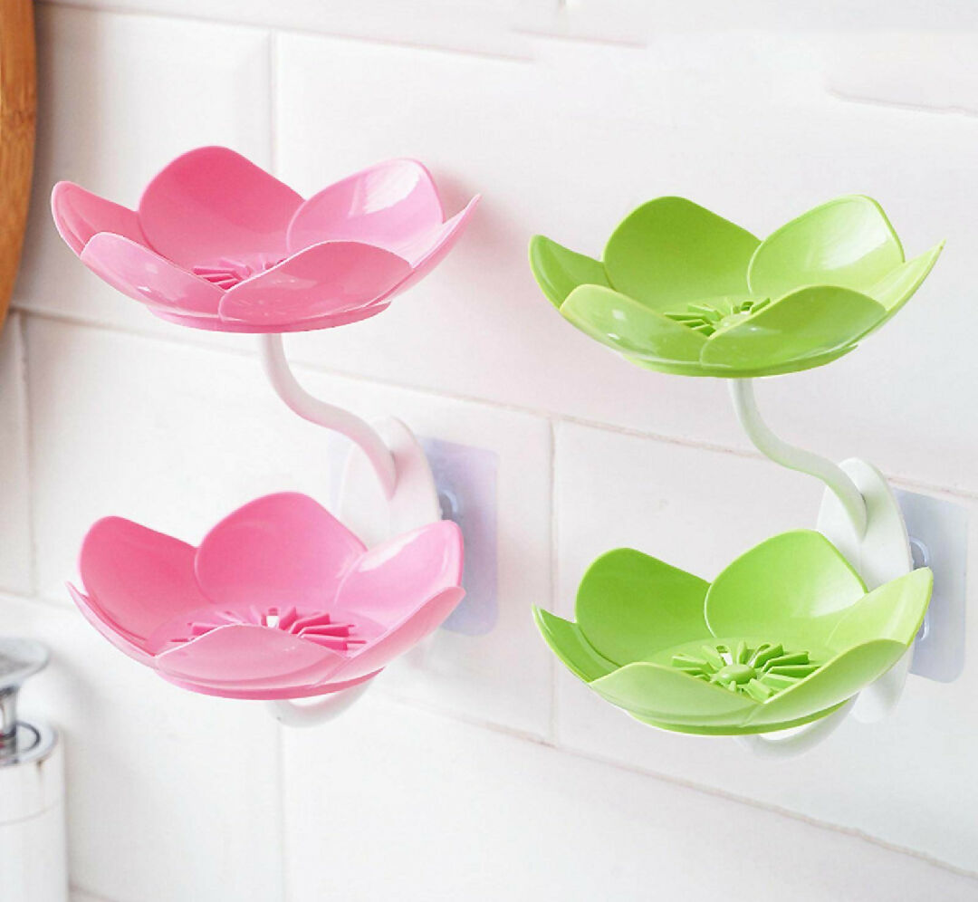 Lotus Flower Wall-Mounted Soap Holder - Self-Draining Bathroom and Kitchen Organizer - Pack of 2