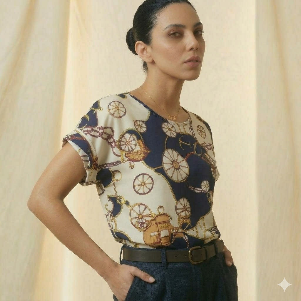 Women Printed Short Sleeve Chiffon Top – Multicolor