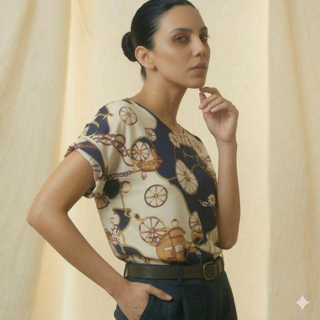 Women Printed Short Sleeve Chiffon Top – Multicolor
