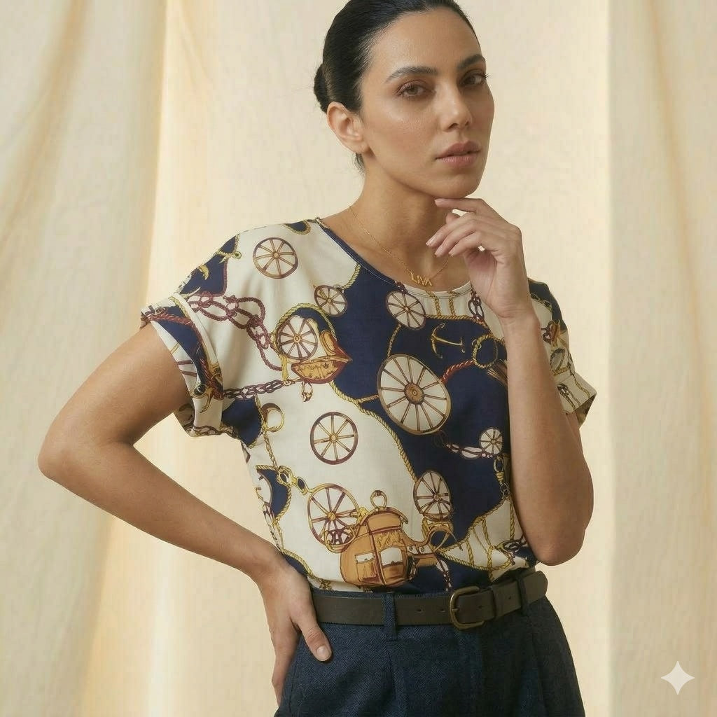 Women Printed Short Sleeve Chiffon Top – Multicolor