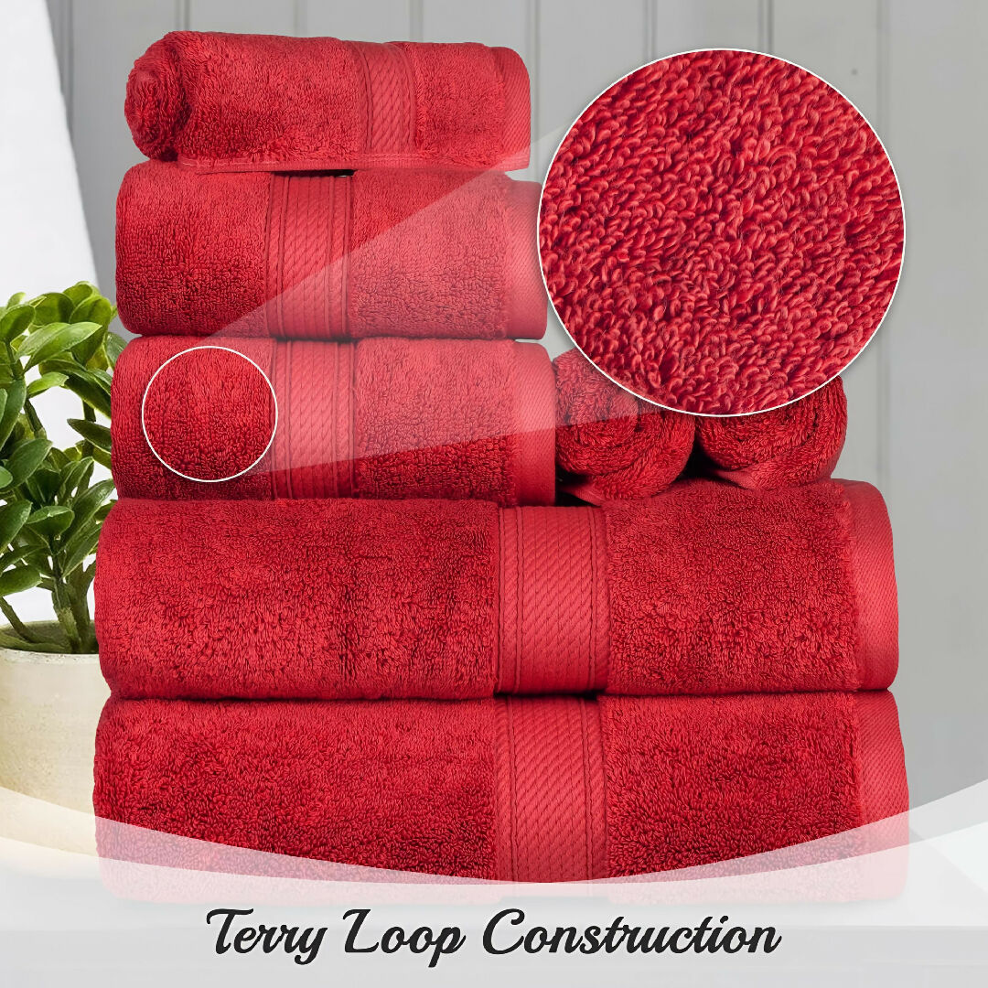 Premium Egyptian Cotton Pile 8 Piece Towel Set Ultra Soft Luxury Bathroom Towels