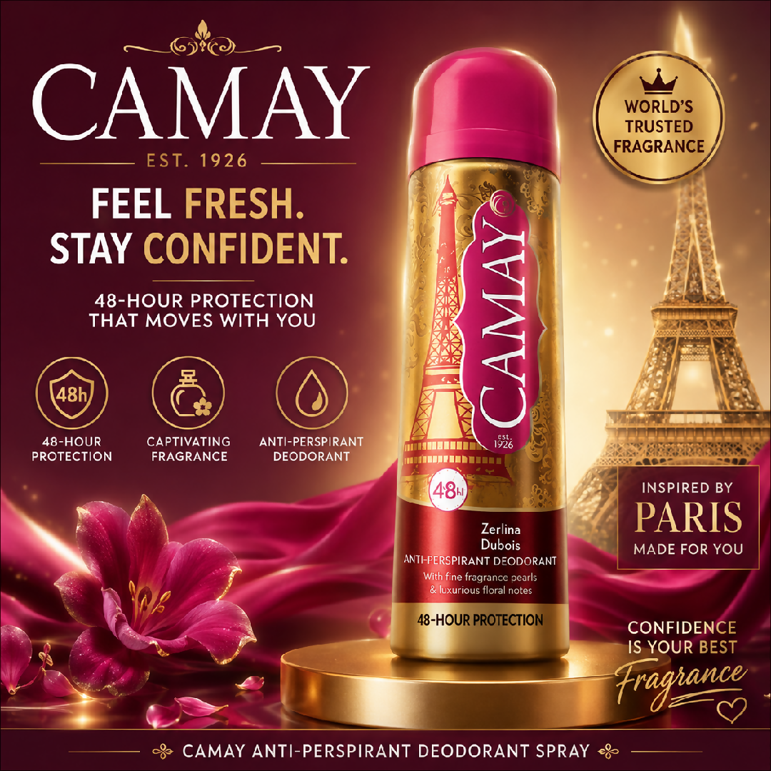 Camay Anti Perspirant Deodorant Spray 48h Protection Long Lasting Fragrance 150ml