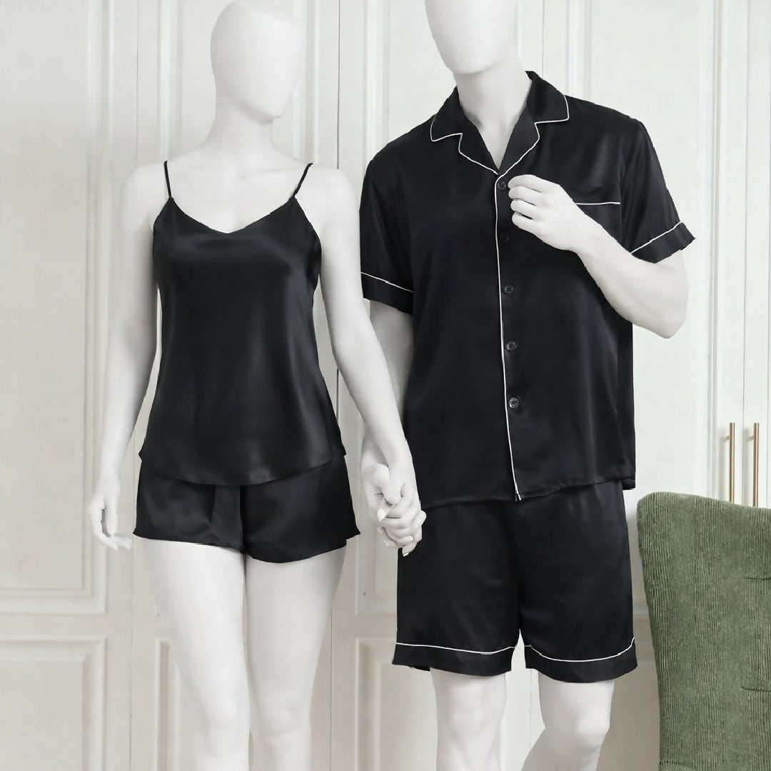 Couple Night Dress - Night Suit - Silk Sleepwear Set - 4-Piece Camisole and Shirt with Shorts
