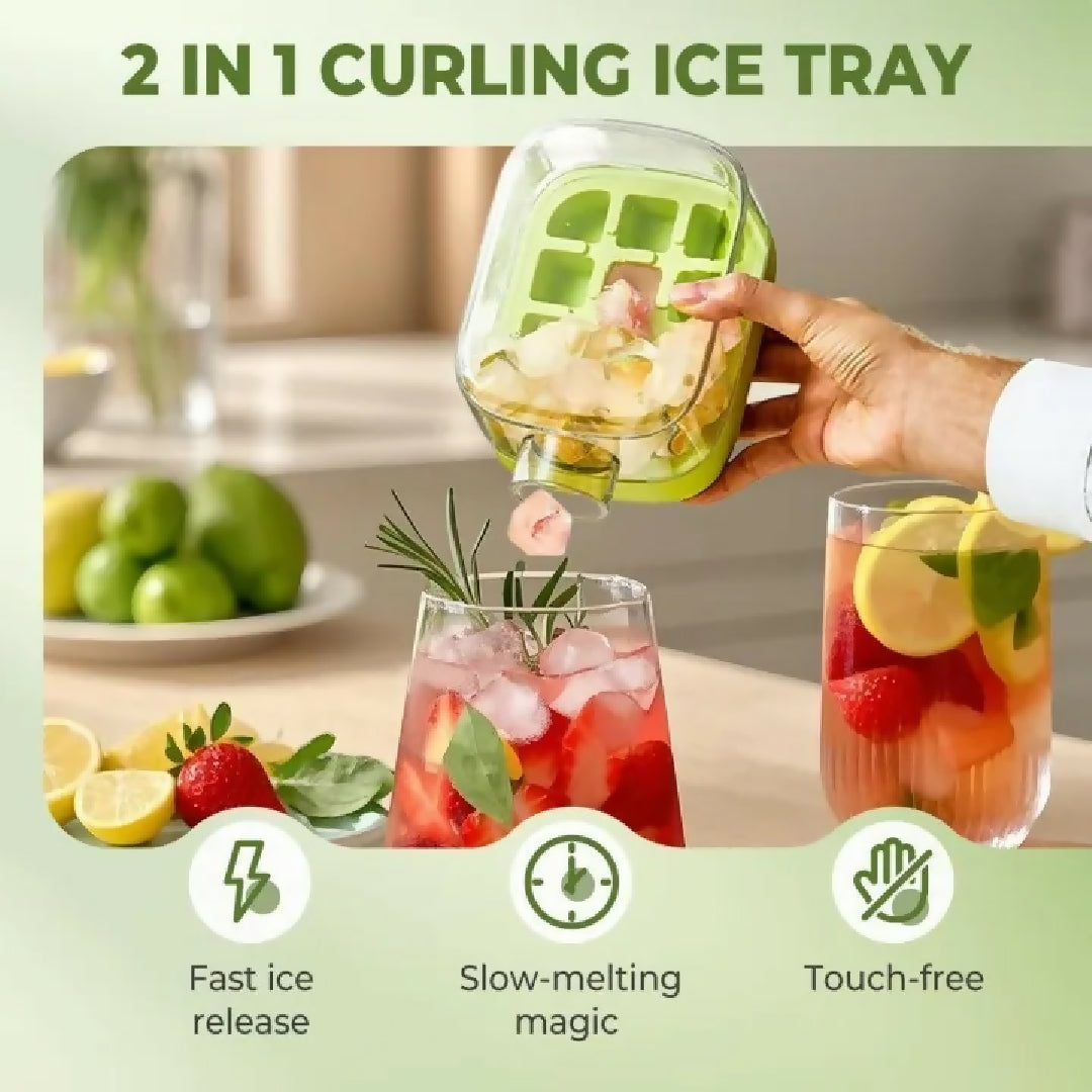 2 in 1 Zero Touch Ice Cube Bottle with Press Release Tray Lid